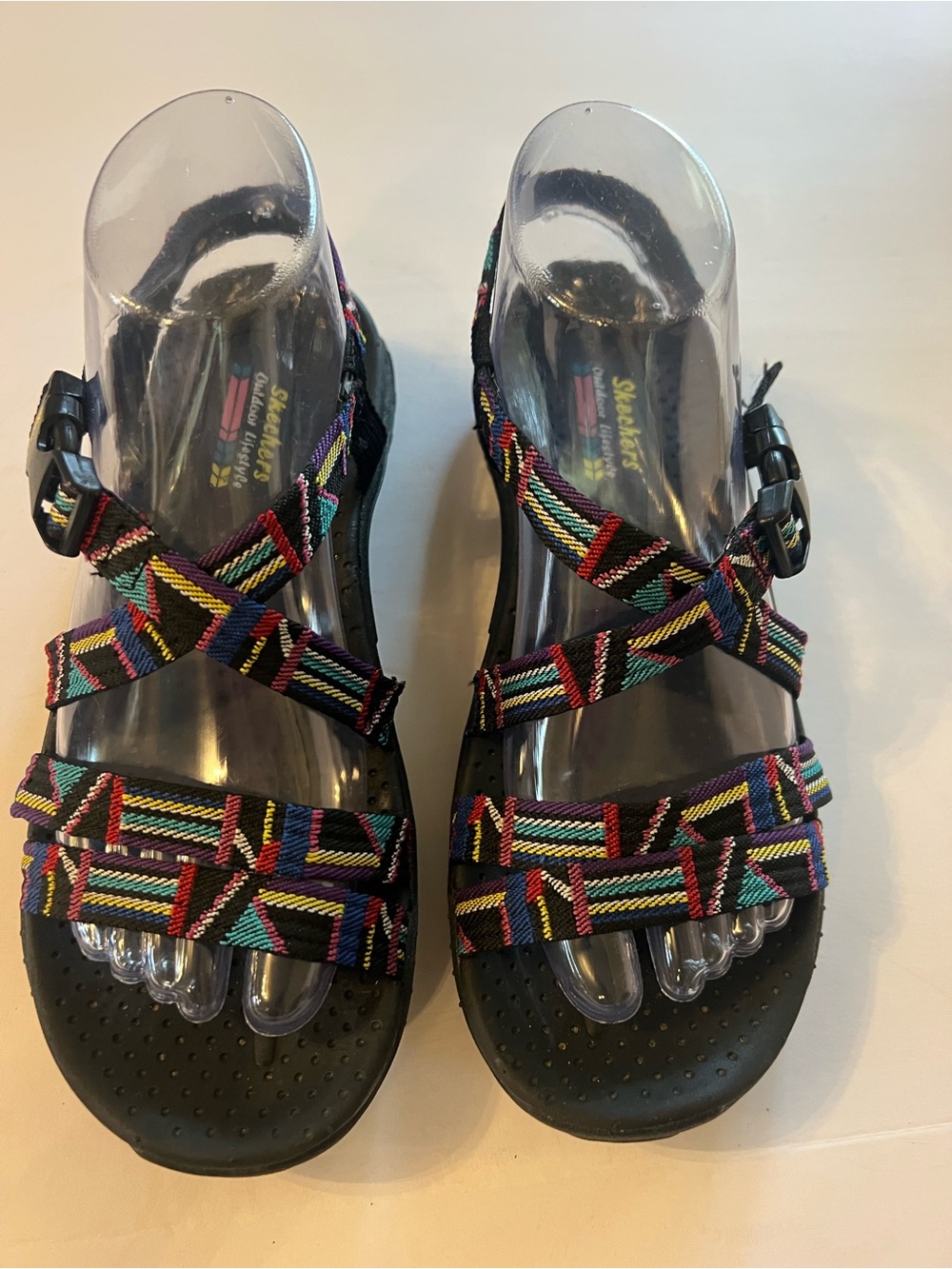 Skechers Black Multi-Striped Strap Sandals for Women